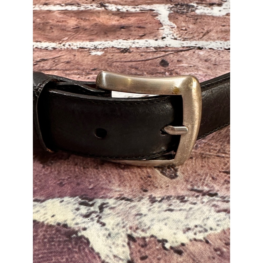 Mens Black Genuine Leather Belt Silver Buckle Size 36 1005362 010 - Picture 3 of 7